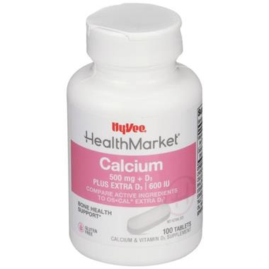 Hy-Vee HealthMarket Calcium 500 + D3 Extra D3 Calcium Supplement Tablets