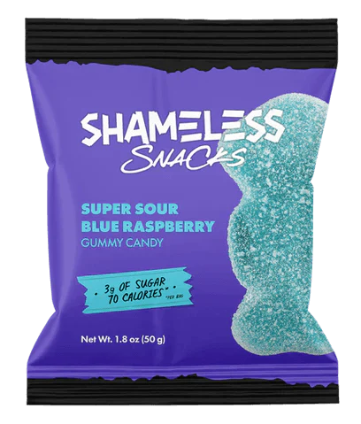 Shameless Snacks Gummy Candy, Super Sour Blue Raspberry