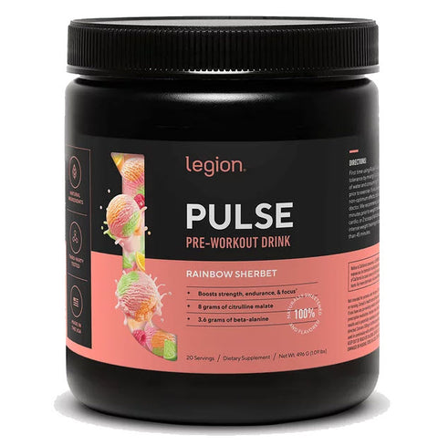 Legion, Pulse Pre-Workout with Caffeine, Rainbow Sherbet, 20 Servings