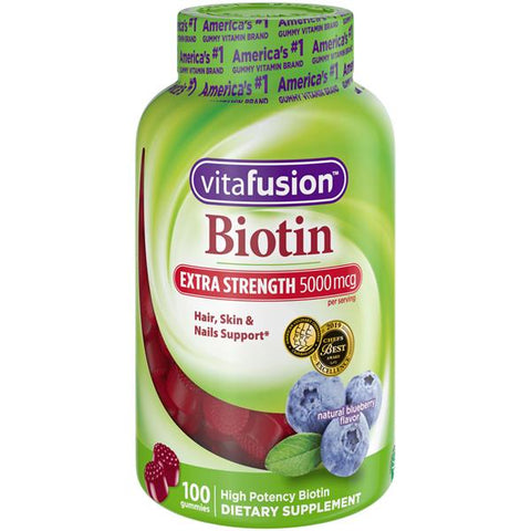 Vitafusion Extra Strength Biotin Blueberry Flavor Dietary Supplement 5000mcg Gummies - 100 Count