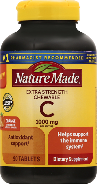 Nature Made Vitamin C, Extra Strength, 1000 Mg, Chewable Tablets, Orange - 90 Count