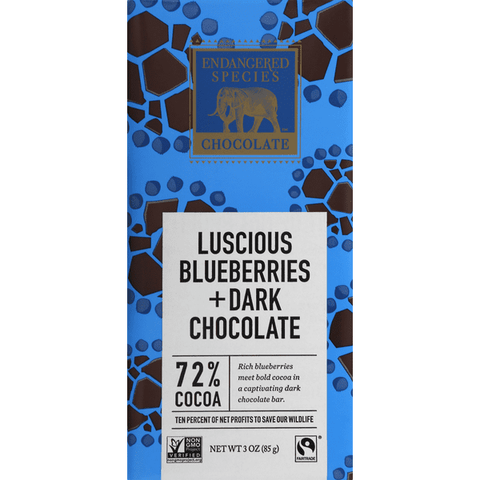 Endangered Species Chocolate Natural Dark Chocolate With Blueberries 72% Cocoa - 3 Ounce