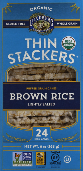 Lundberg Organic Thin Stackers Brown Rice Lightly Salted Puffed Grain Cakes - 6 Ounce