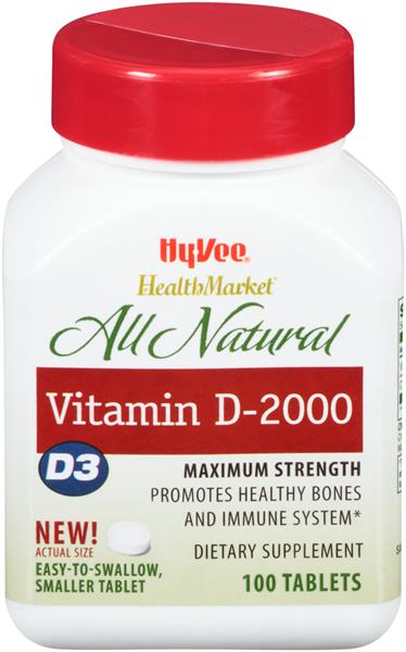 Hy-Vee HealthMarket All Natural Vitamin D-2000 Dietary Supplement Tablets - 100 Count