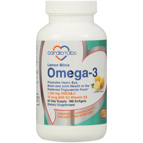CardioTabs Omega-3 + Vitamin D3 Lemon Minis Dietary Supplement Softgels - 180 Piece