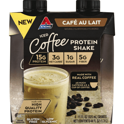 Atkins Café au Lait Iced Coffee Protein Shakes 4Pk - 11 Ounce