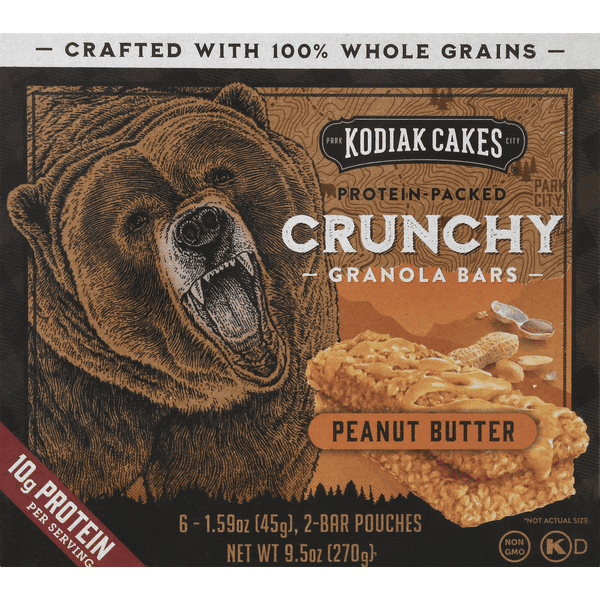 Kodiak Granola Bars, Crunchy, Peanut Butter - 6 pack, 1.59 oz