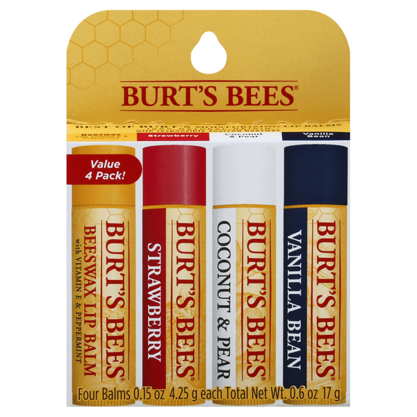  Burt's Bees Beeswax Lip Balm with Vitamin E & Peppermint 4  Pack 0.15 oz (4.25 g) Each