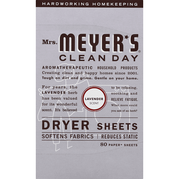 Mrs. Meyer's Clean Day Dryer Sheets, Lavender, 80 ct