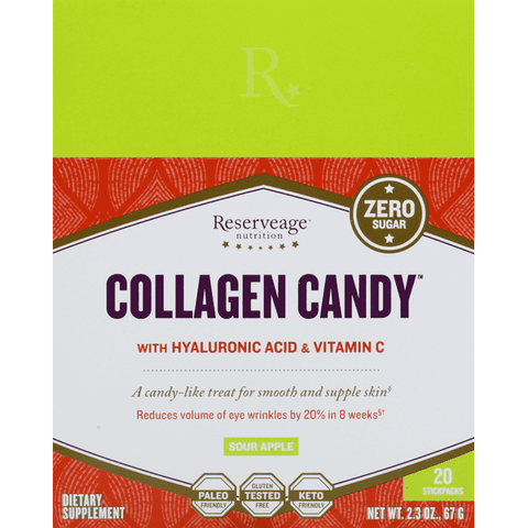 Reserveage Nutrition Collagen Candy, With Hyaluronic Acid & Vitamin C, Sour Apple - 20 Count