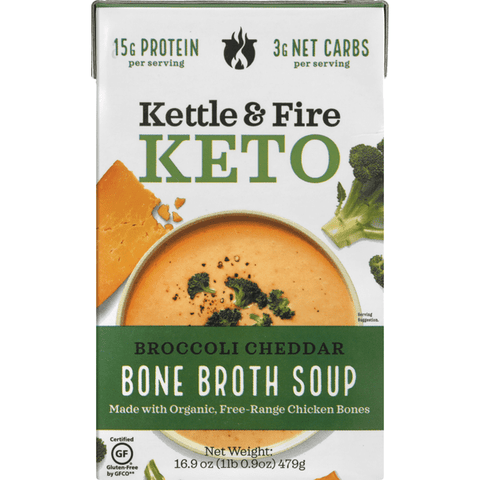 Kettle & Fire Broccoli Cheddar Soup With Chicken Bone Broth - 16.9 Ounce