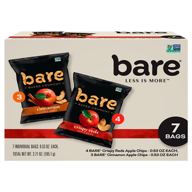Bare Baked Crunchy Apple Chips 7 Count .53 Ounce Bags - 3.71 Ounce
