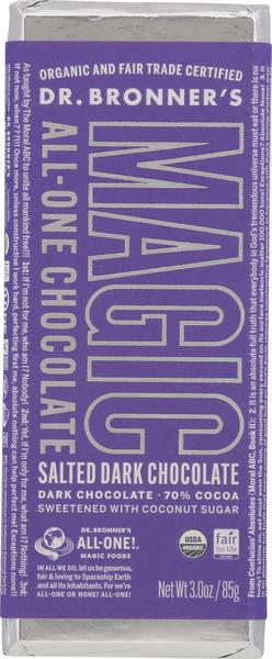 Dr. Bronner's Organic Chocolate Bar, Salted 70% Dark Chocolate