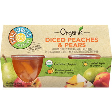 Full Circle Diced Peaches & Pears Fruit Cups 4 Count, 4 Ounce Cups - 16 Ounce