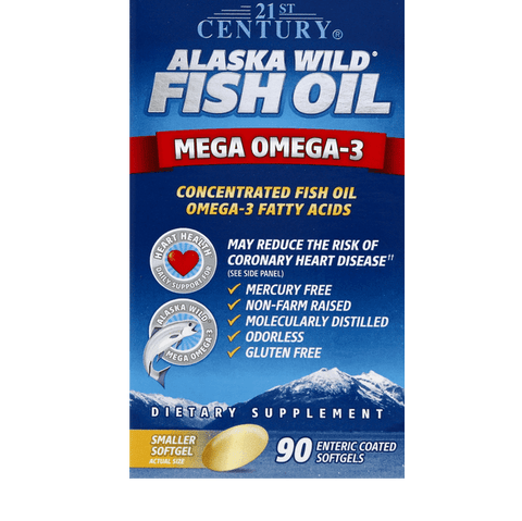 21st Century Alaska Wild Fish Oil Omega-3 Fatty Acids Dietary Supplement Coated Softgels