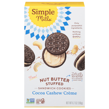 Simple Mills Nut Butter Stuffed Sandwich Cookies, Cocoa Cashew Creme