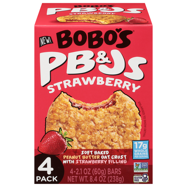 Bobo's PB&Js Soft Baked Peanut Butter Filled Oat Bars, Strawberry 4 Count 2.1 Ounce - 8.4 Ounce
