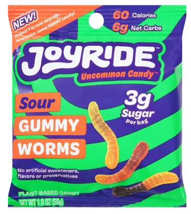 Joyride Zero Sugar Candy, Sour Gummy Worms