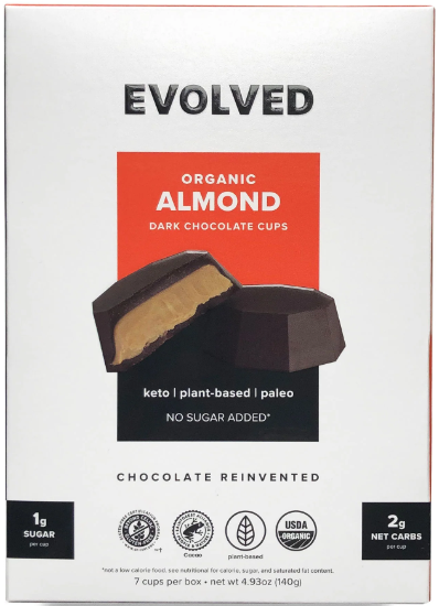Evolved Keto Cups, Almond Dark Chocolate