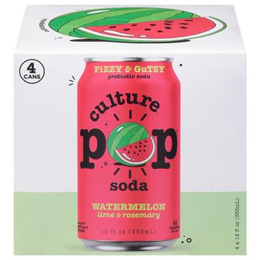Culture Pop Probiotic Soda, Watermelon Lime & Rosemary - 4 Pack