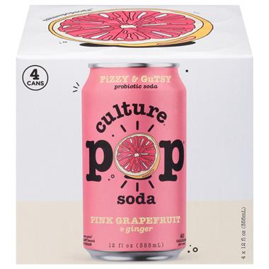 Culture Pop Probiotic Soda, Pink Grapefruit & Ginger - 4 Pack