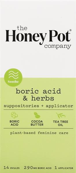 The Honey Pot Suppositories + Applicator, Boric Acid & Herbs