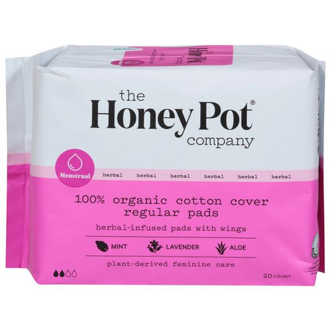 The Honey Pot Organic Regular Pads w/Wings, Herbal-Infused