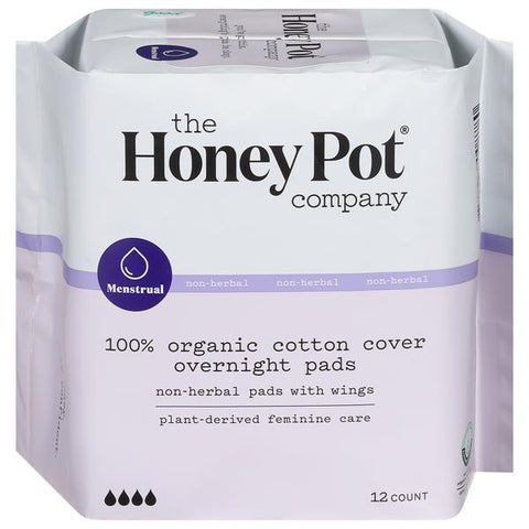 The Honey Pot Organic Overnight Pads w/Wings, Non-Herbal