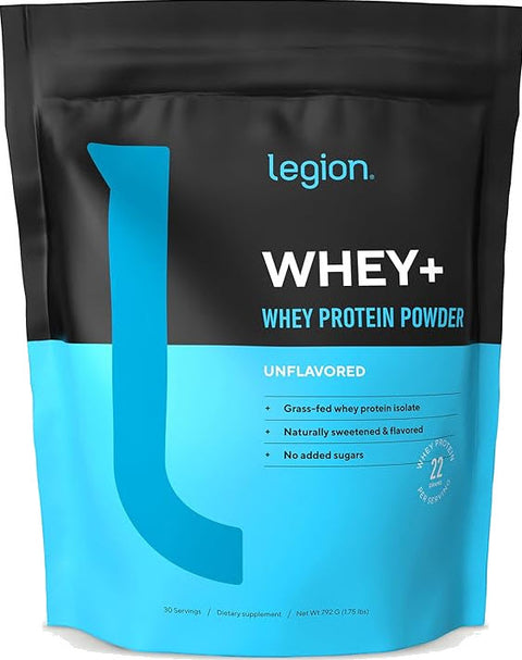 Legion Whey+ Whey Isolate Protein Powder, Unflavored, 30 Servings