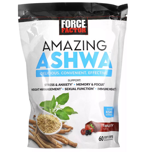 Force Factor Amazing Ashwa, Soft Chews, Triple Berry, 60 Count