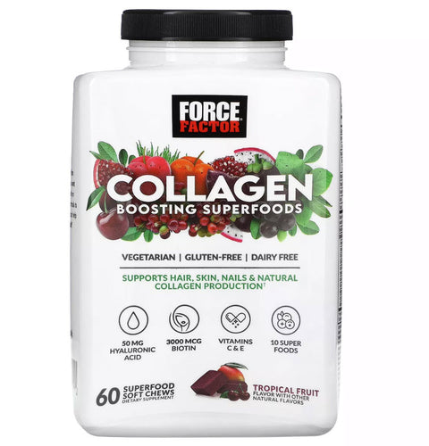 Force Factor Collagen Boosting Superfoods, Tropical Fruit, Superfood Soft Chews, 60 Count