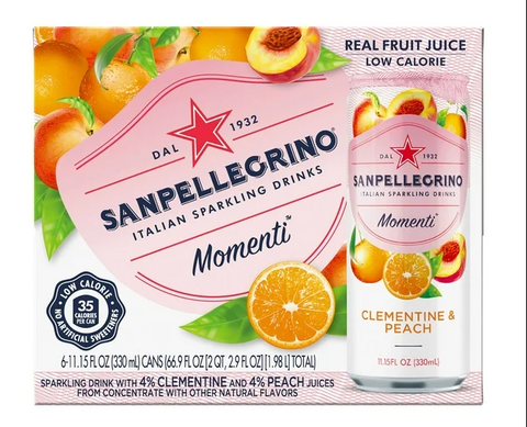 S. Pellegrino Zero Lemonade Sparkling Clementine & Peach Beverage, 6 Pack