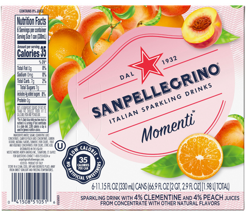 S. Pellegrino Zero Lemonade Sparkling Clementine & Peach Beverage, 6 Pack