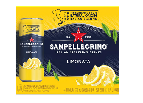 S. Pellegrino Zero Lemonade Sparkling Lemon Beverage, 6 Pack