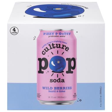 Culture Pop Probiotic Soda, Wild Berries, Basil & Lime - 4 Pack