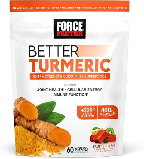 Force Factor Better Turmeric, Extra Strength Curcumin + Superfoods, Fruit Splash, Soft Chews, 60 Count