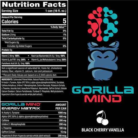 Gorilla Mind Energy Drink, Black Cherry Vanilla
