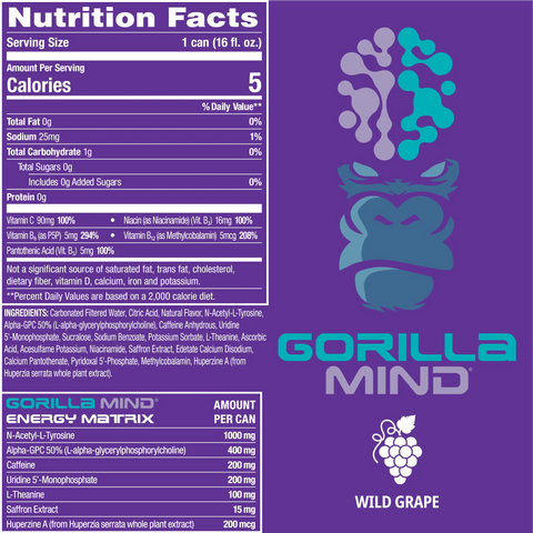 Gorilla Mind Energy Drink, Wild Grape