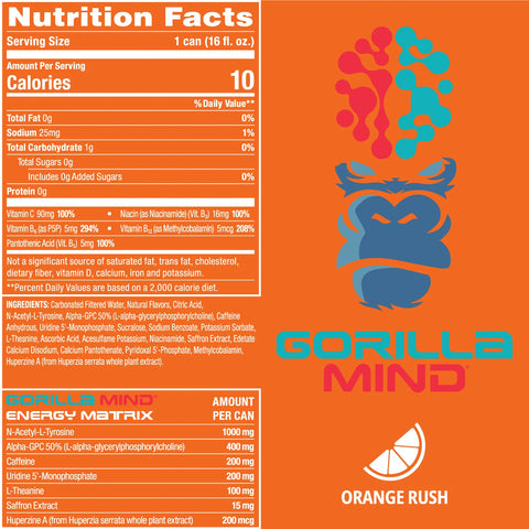 Gorilla Mind Energy Drink, Orange Rush