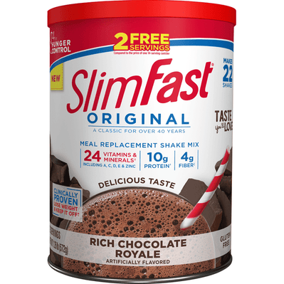 SlimFast Original Shake Mix, Rich Chocolate Royale  20.18 Oz. Canister - 1.26 Pound