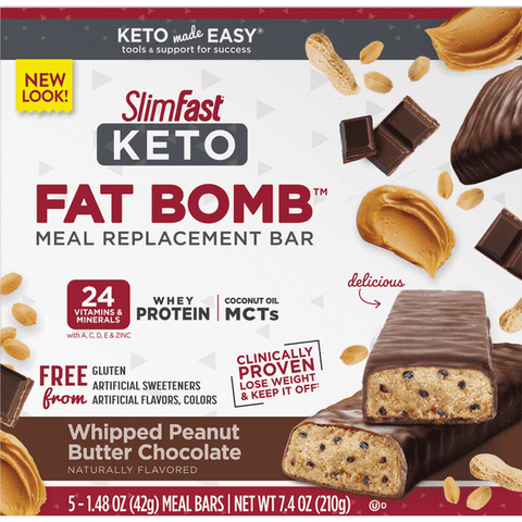SlimFast Keto Whipped Peanut Butter Chocolate Meal Bars 5-1.48 oz. Bars - 7.4 Ounce