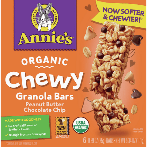 Annie's Organic Peanut Butter Chocolate Chip Chewy Granola Bars 6-0.89 oz Bars - 5.34 Ounce