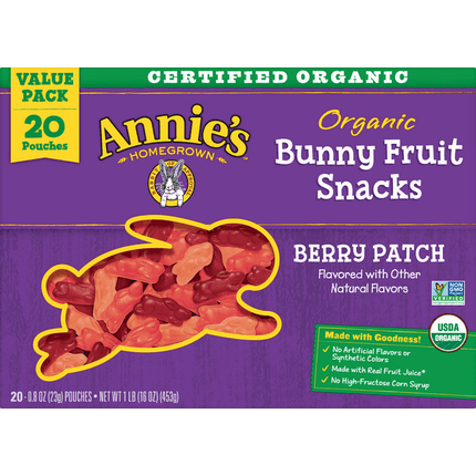 Annie's Organic Bunny Fruit Snacks Berry Patch 20-.8 oz Pouches - 16 Ounce
