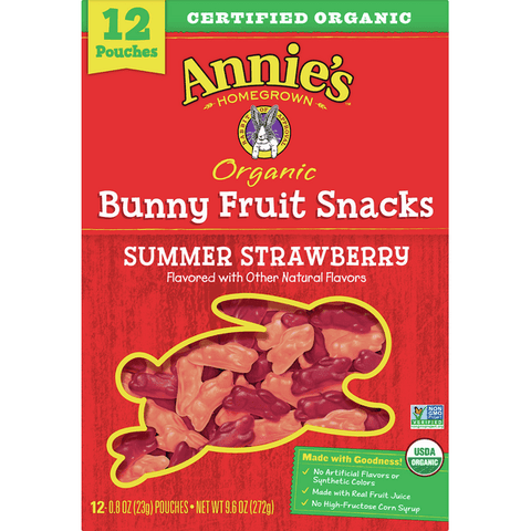 Annie's Organic Summer Strawberry Bunny Fruit Snacks 12 - .8 oz Pouches - 9.6 Ounce