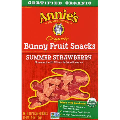 Annie's Homegrown Organic Summer Strawberry Bunny Fruit Snacks 5-0.8 oz Pouches - 4 Ounce