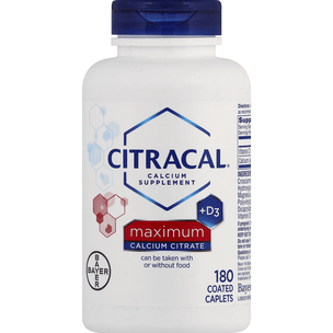 Citracal +D3 Maximum Calcium Citrate Calcium Supplement Coated Caplets - 180 Each