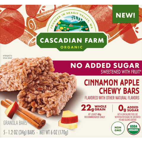 Cascadian Farm Organic Granola Bars, Cinnamon Apple, No Added Sugar - 6 Ounce