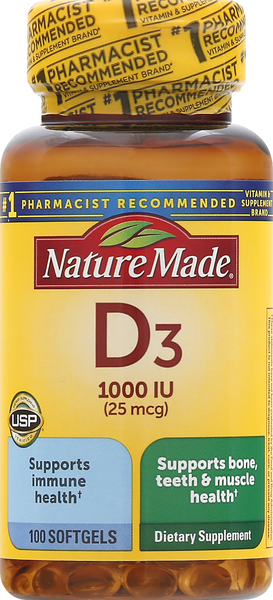 Nature Made Vitamin D3 1000 IU Softgels - 100 Count