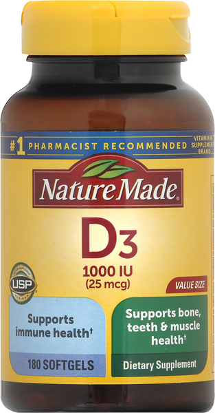 Nature Made Vitamin D3 1000 IU Softgels - 180 Count