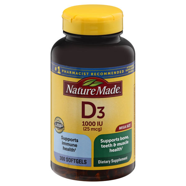 Nature Made Vitamin D3 1000 IU Liquid Softgels Mega Size - 300 Count